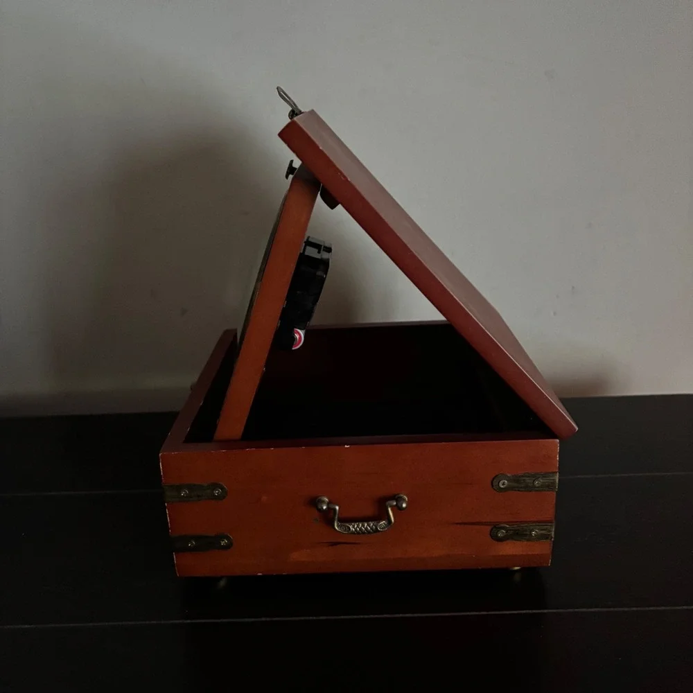 Bulova Wooden Fold Out Mantle Clock | Vintage | Trunk Style | Tested-Works